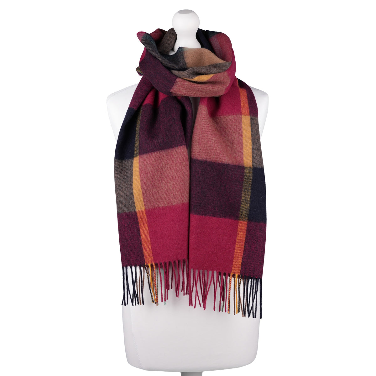 Heritage of Scotland 100% Lambswool Wide Scarf Soft Unisex Winter Wrap - Tartan & Check Designs - KIRKSTALL CHECK WINE