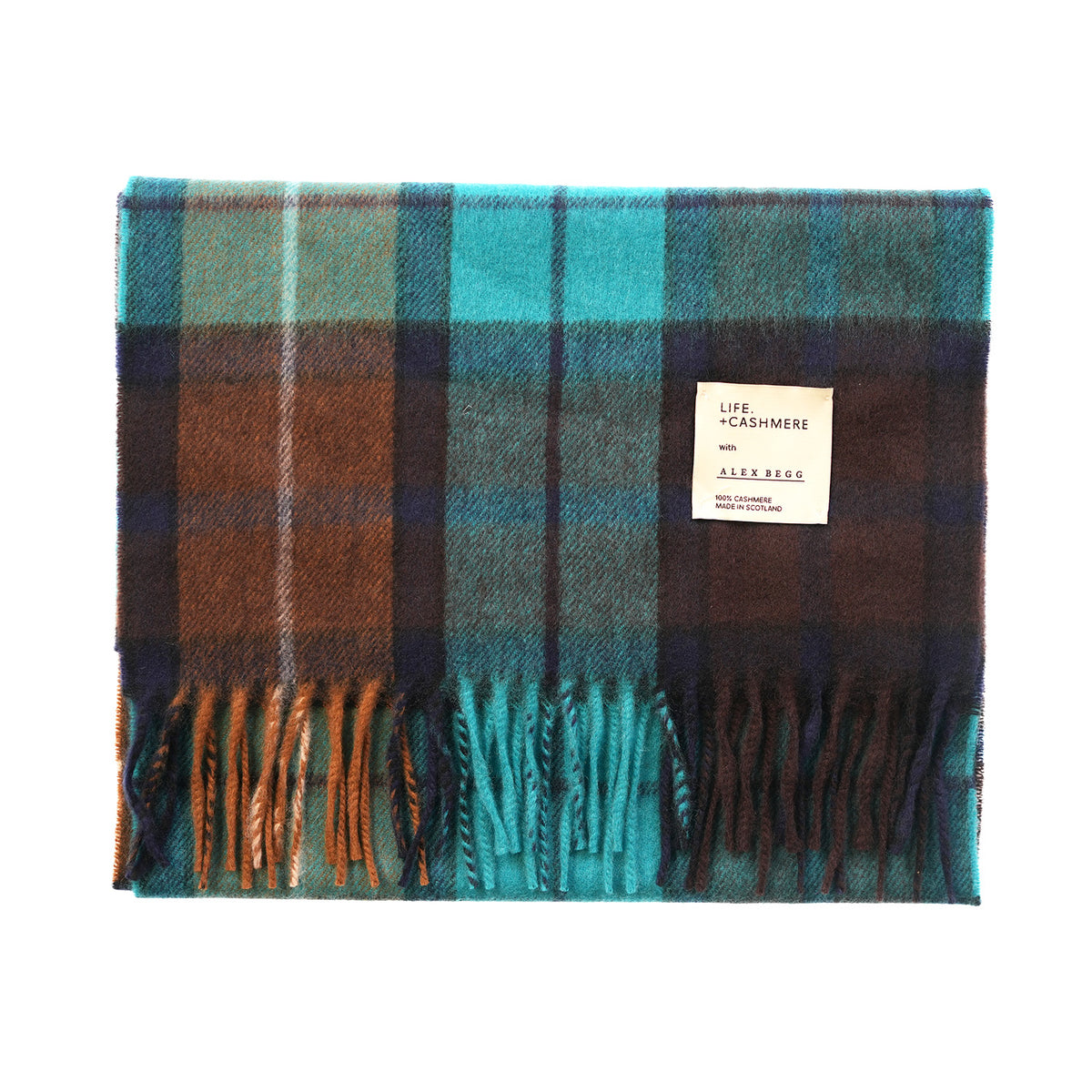 Balmoral 100% Cashmere Woven Scarf Tartan and Checks - Made in Scotland - BUCHANAN TEAL