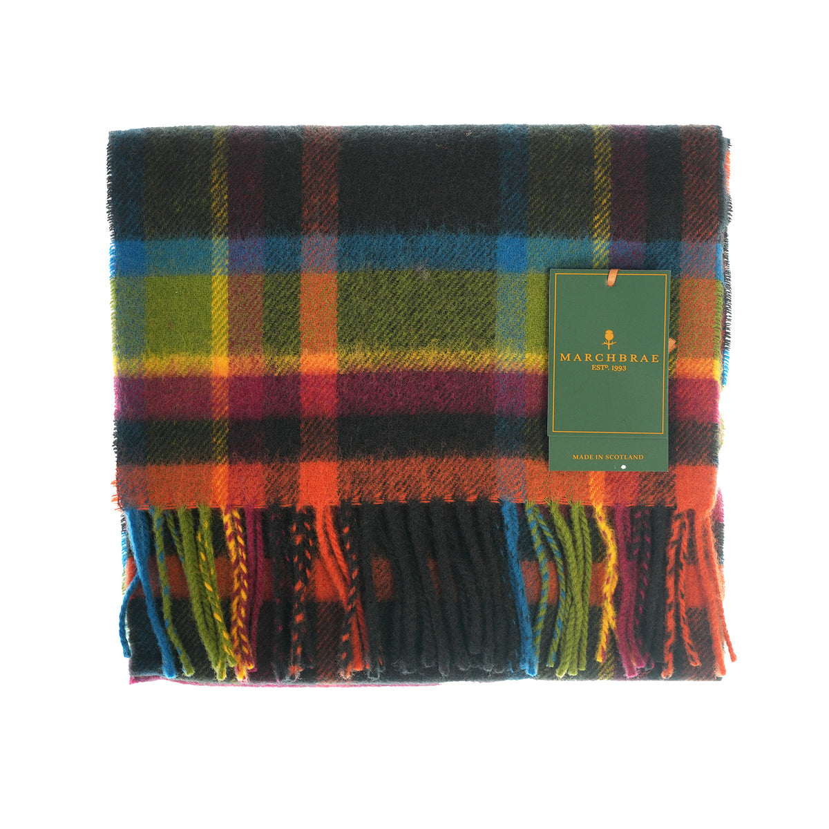 100% Lambswool Scarf – Traditional Tartan & Check Designs - Made in Scotland - Abstract Bright