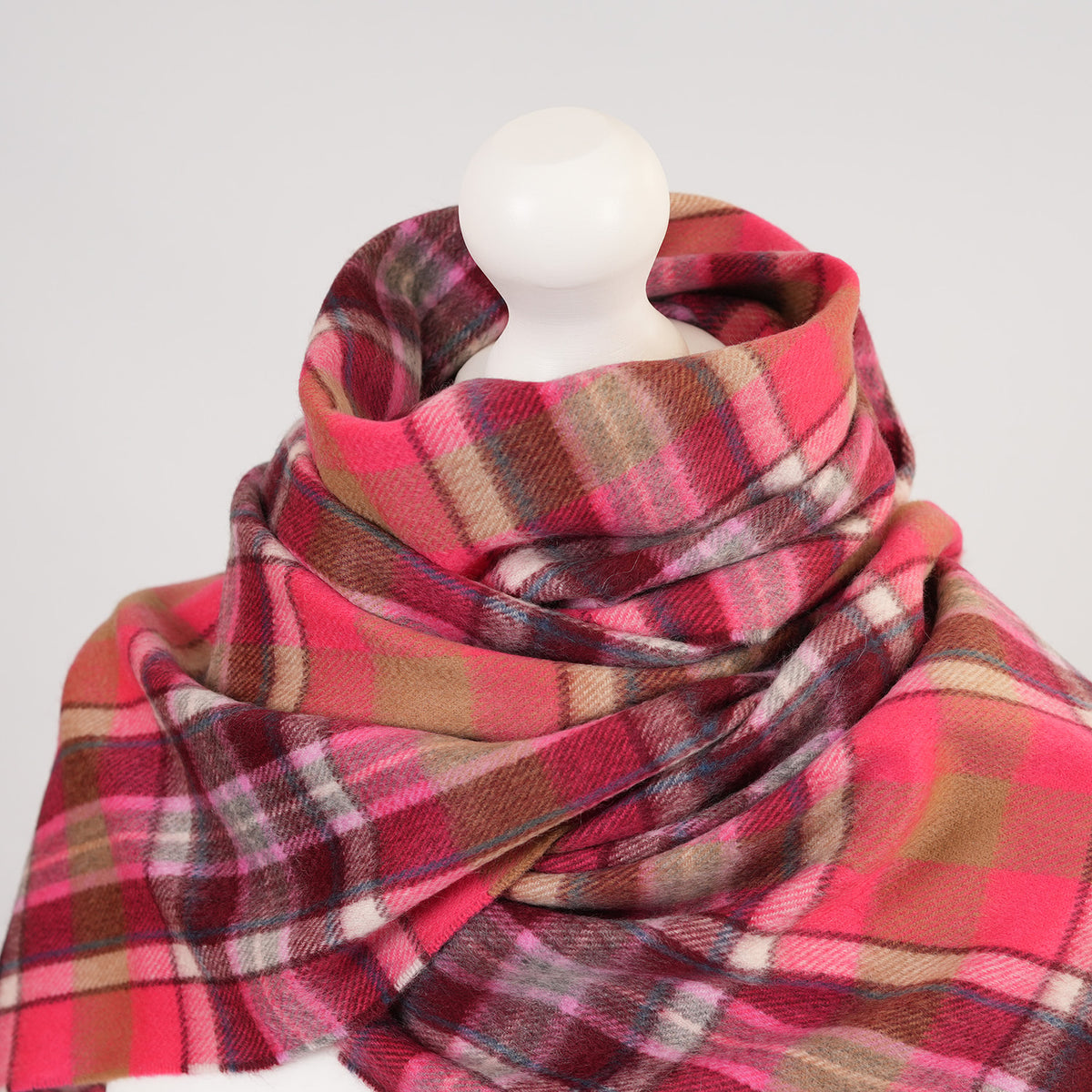Balmoral 100% Cashmere Woven Scarf Tartan and Checks - Made in Scotland - REGULAR BRUCE PINK