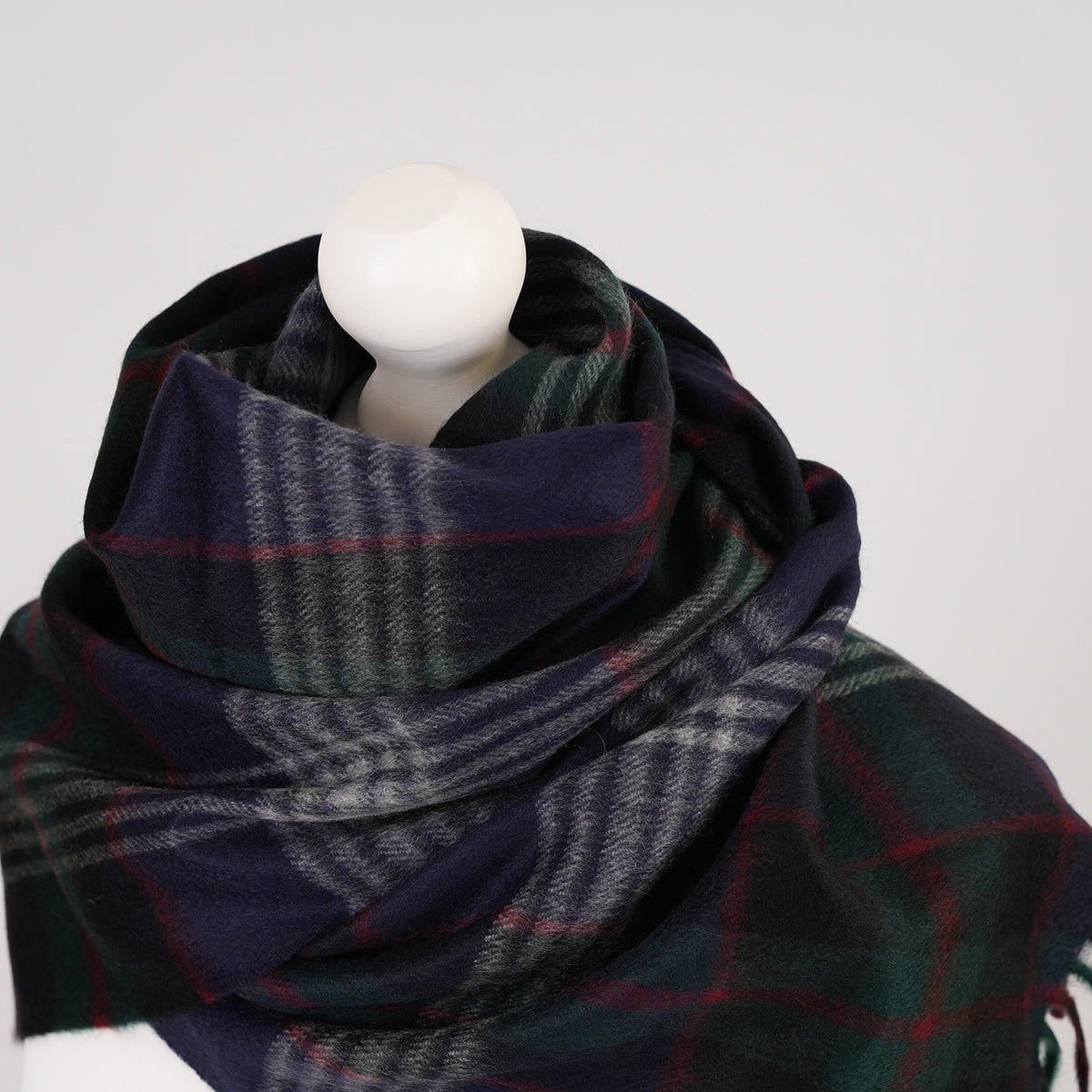 Balmoral 100% Cashmere Woven Scarf Tartan and Checks - Made in Scotland - FINE CHECK NAVY