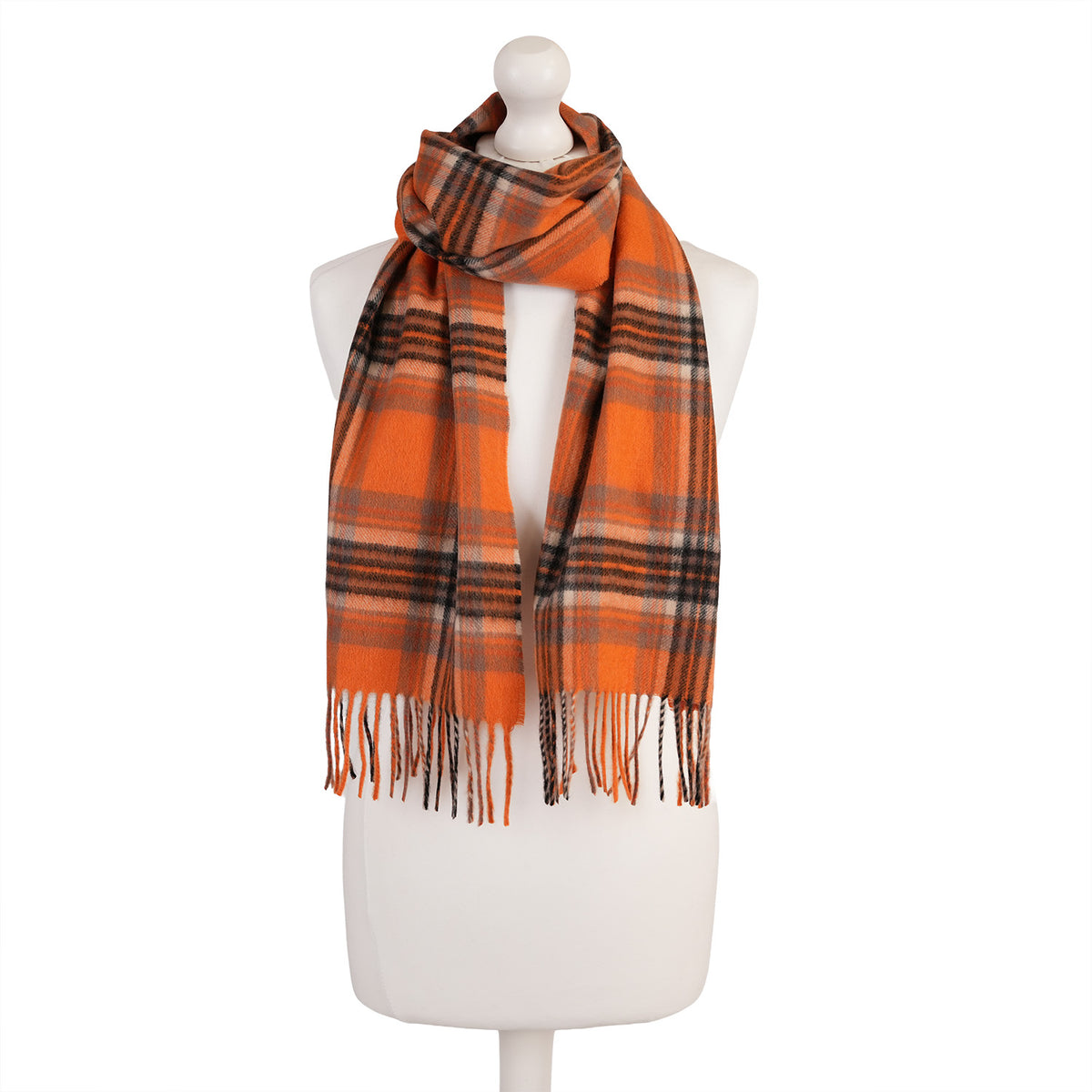 Edinburgh Cashmere Premium Lightweight Scarf - Ultra-Soft Luxury Wrap - STEWART BRIGHT ORANGE