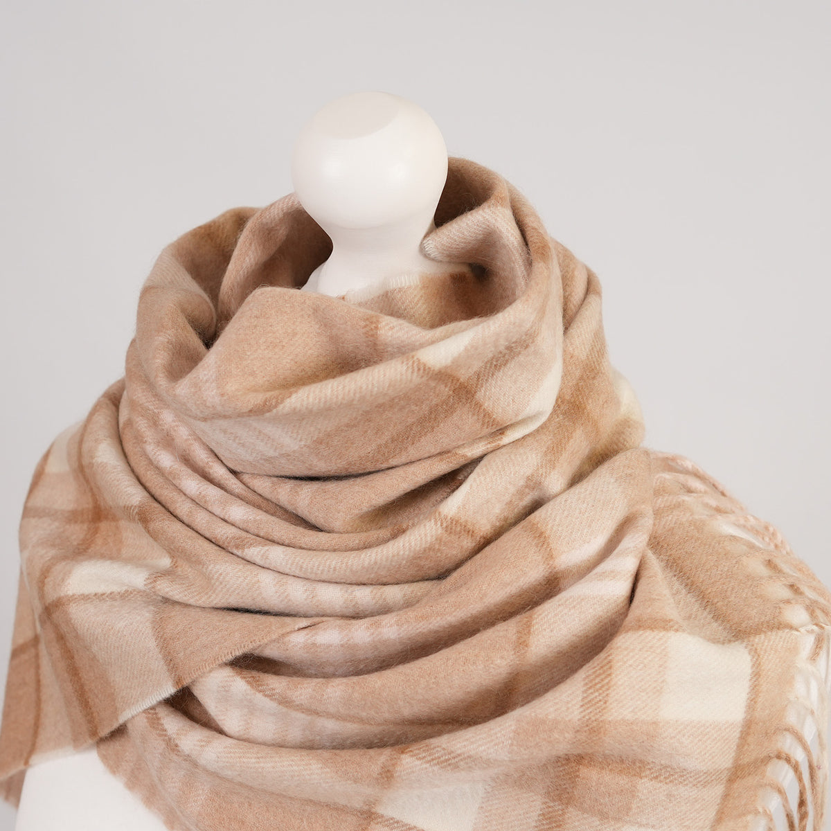 Balmoral 100% Cashmere Woven Scarf Tartan and Checks - Made in Scotland - MORAY CHECK NATURAL