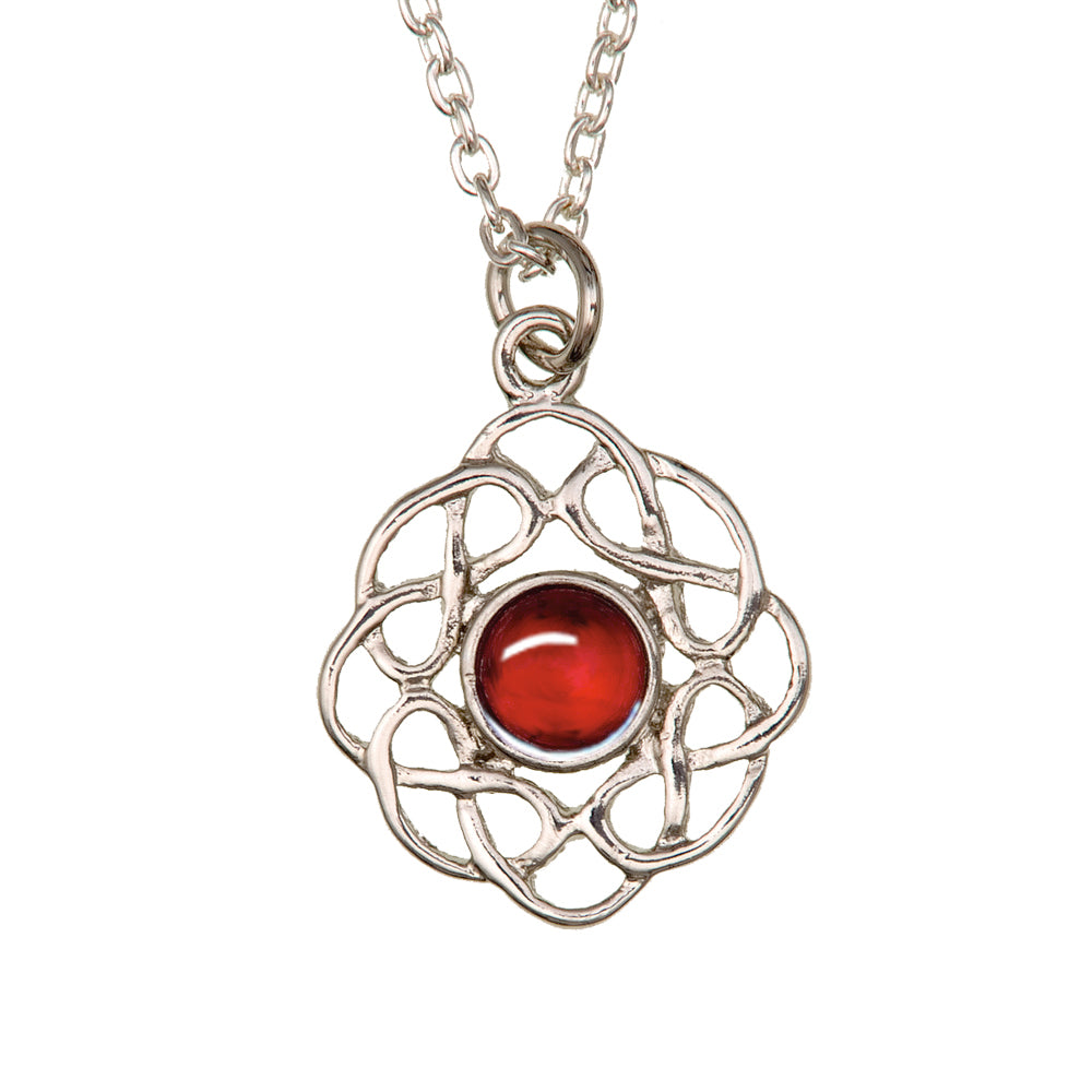 Art Pewter Celtic Birthstone Pendant – Silver-Plated Pewter - Made in Scotland - July (Ruby)