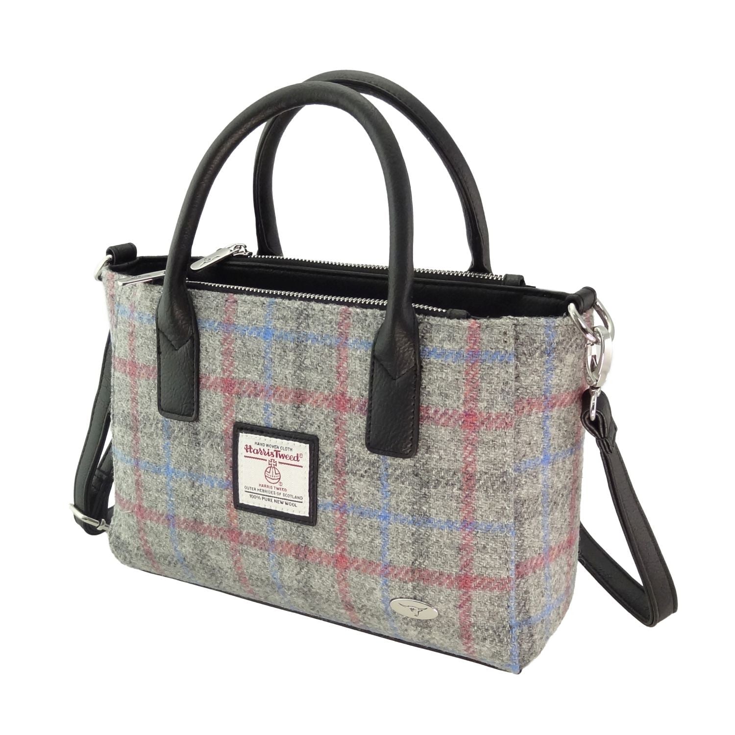Harris Tweed Brora Small Tote - Compact Wool Tote Bag - Light Grey Check (COL069)
