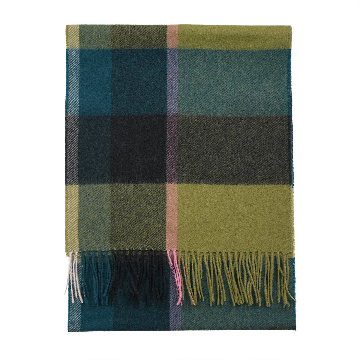 Heritage of Scotland 100% Lambswool Wide Scarf Soft Unisex Winter Wrap - Tartan & Check Designs - KIRKSTALL CHECK GREEN