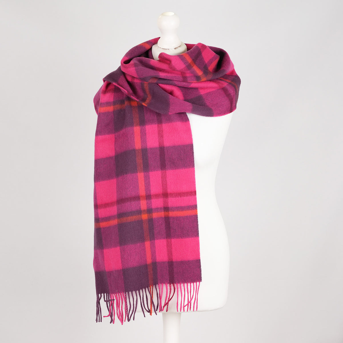 Heritage of Scotland 100% Lambswool Wide Scarf Soft Unisex Winter Wrap - Tartan & Check Designs - Medieval Check - Cyclamen Pink and Eminence