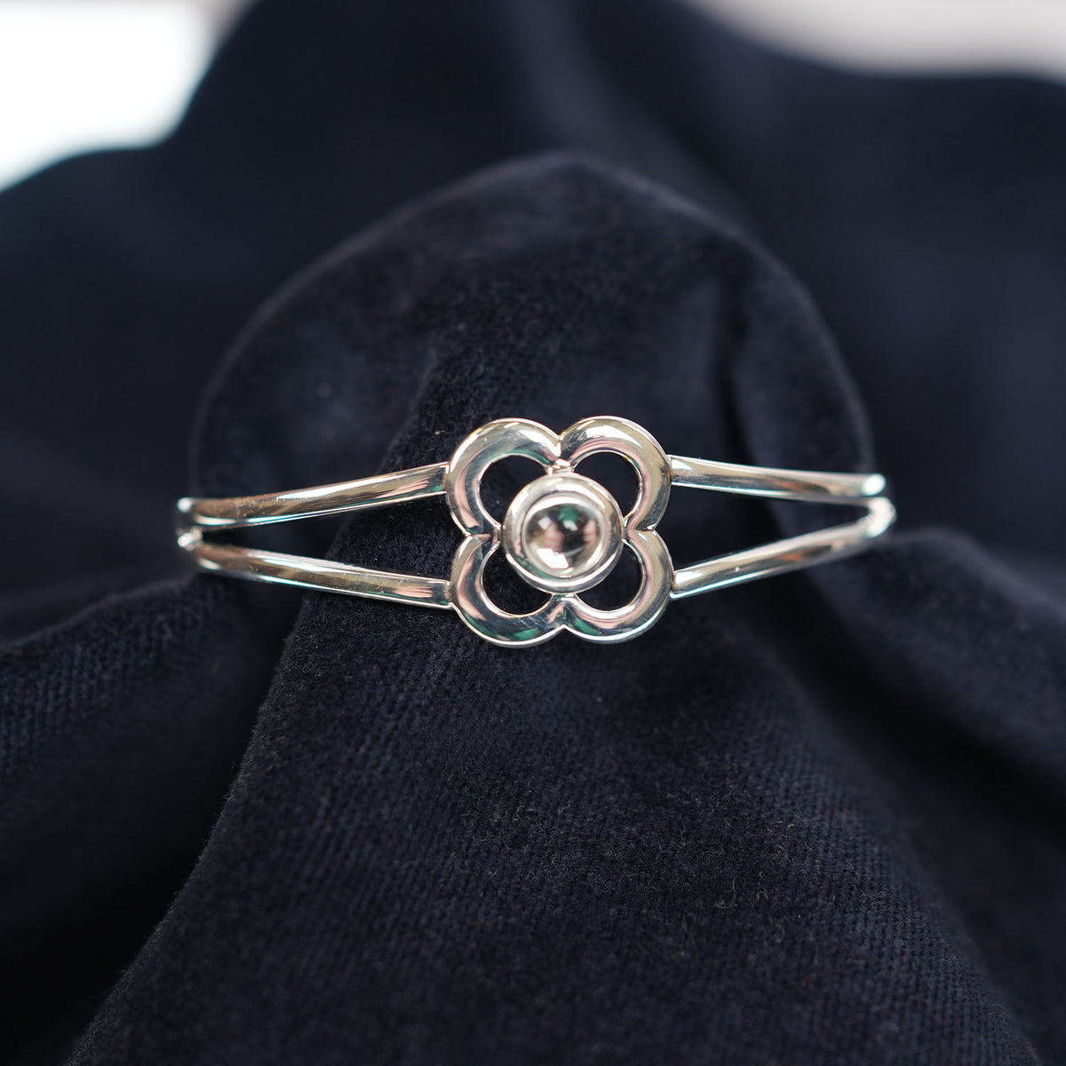 Art Pewter Birthstone Bangle - Silver Plated Pewter - Made in Scotland - April (Crystal)