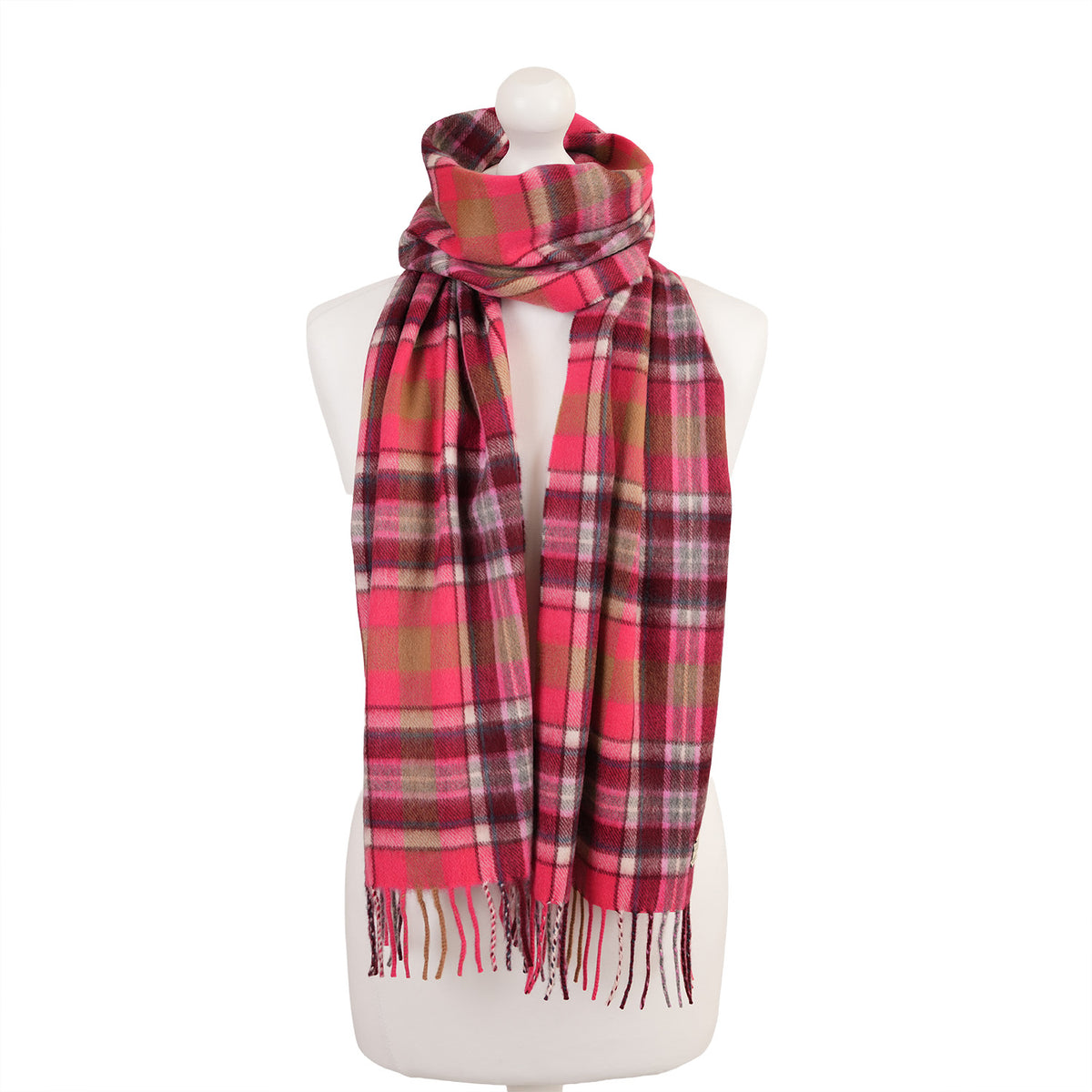 Balmoral 100% Cashmere Woven Scarf Tartan and Checks - Made in Scotland - REGULAR BRUCE PINK