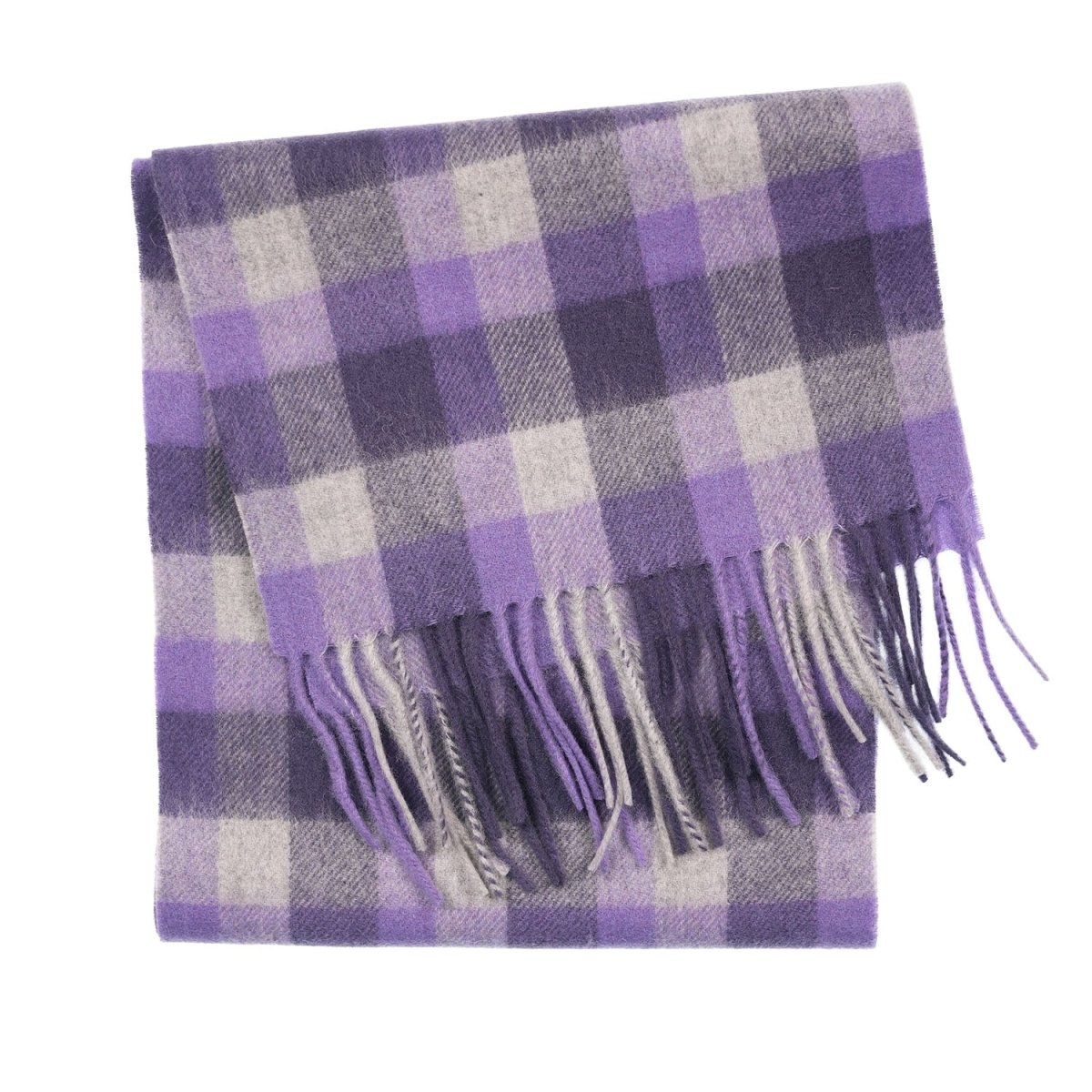 Edinburgh 100% Lambswool Scarf – Premium Soft Wool Wrap - BIG CHECK 27570 PURPLE/OYSTER