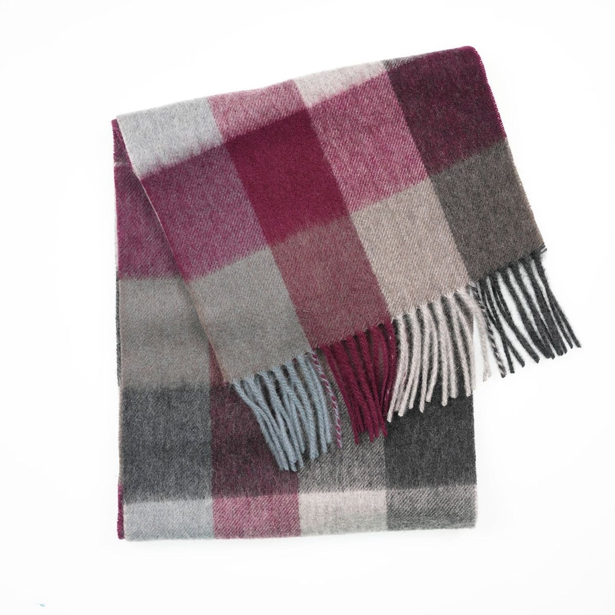 Edinburgh 100% Lambswool Scarf – Premium Soft Wool Wrap - CHECKERS - BURGUNDY