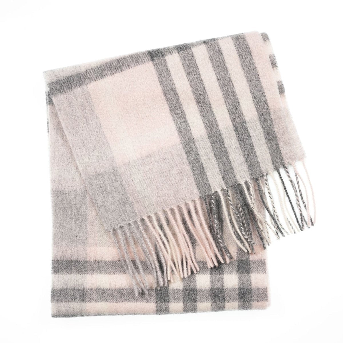 Edinburgh 100% Lambswool Scarf – Premium Soft Wool Wrap - CHEQUER TARTAN LIGHT PINK AND GREY