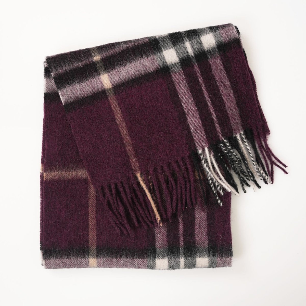 Edinburgh 100% Lambswool Tartan Scarf Enlarged Off Ctr Scotty Thom Cabernet