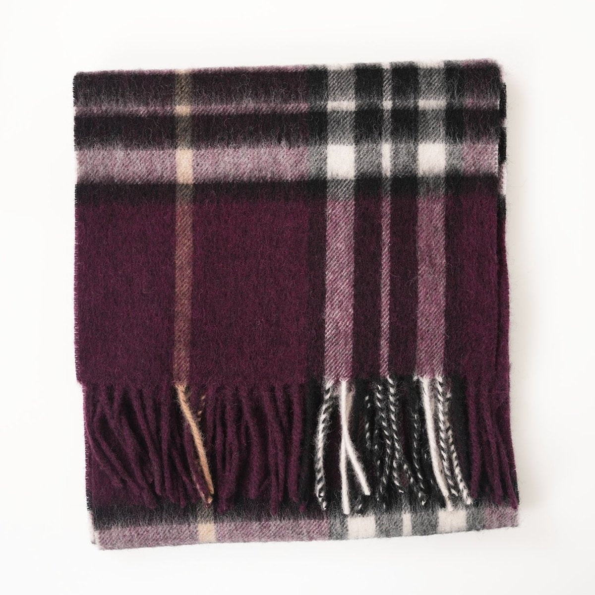 Edinburgh 100% Lambswool Tartan Scarf Enlarged Off Ctr Scotty Thom Cabernet