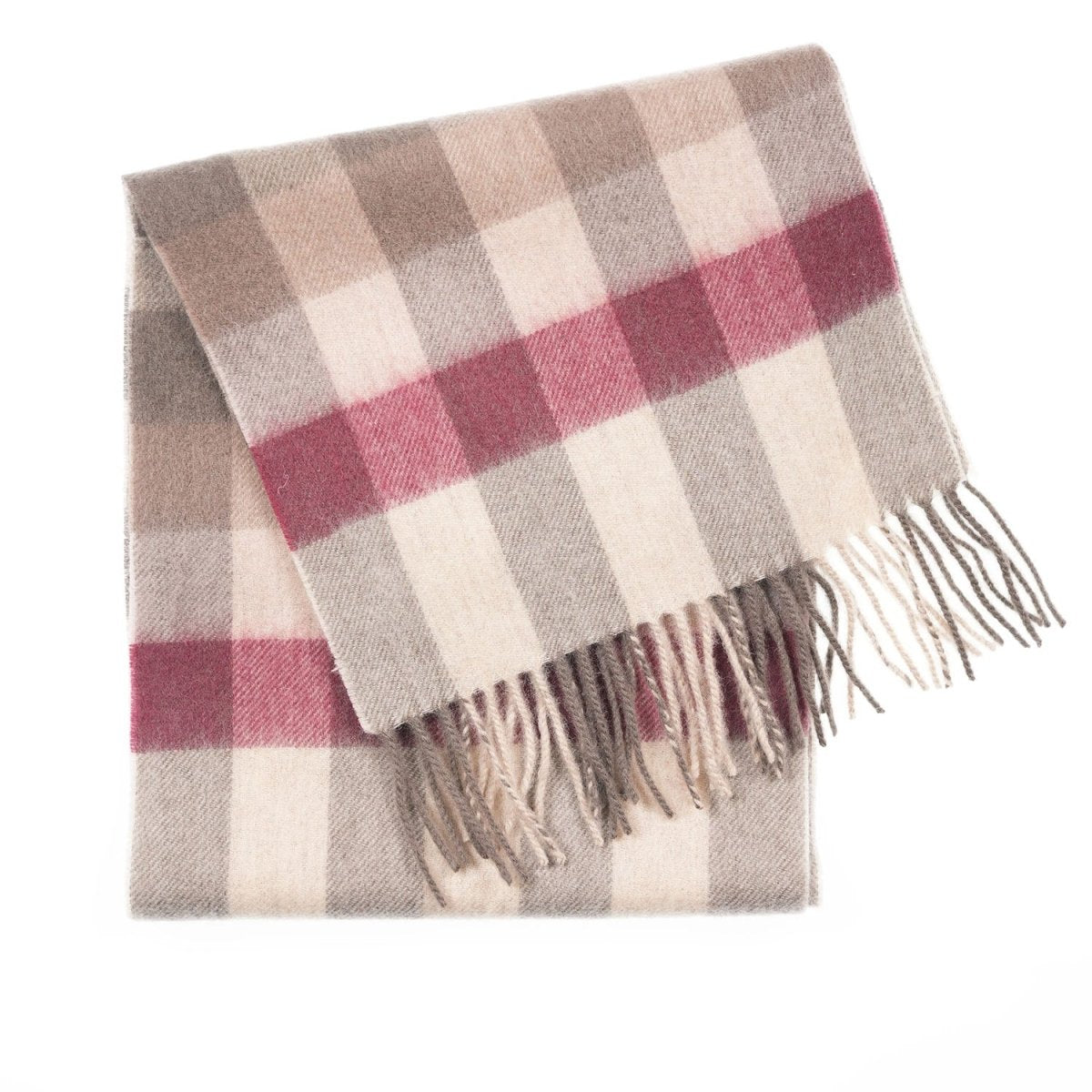Edinburgh 100% Lambswool Scarf – Premium Soft Wool Wrap - GIANT CHEQUER - PINK/TAUPE