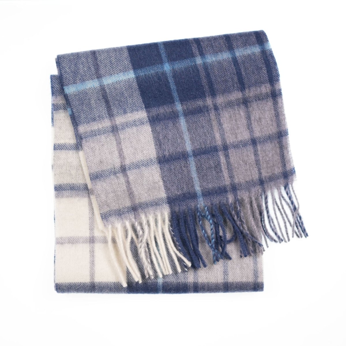 Edinburgh 100% Lambswool Scarf – Premium Soft Wool Wrap - MILL CHECK NAVY