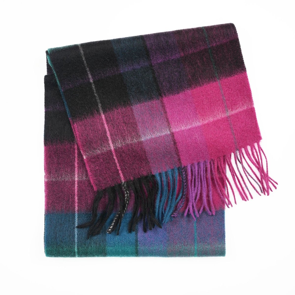 Edinburgh 100% Lambswool Scarf – Premium Soft Wool Wrap - MIXED CHECK - MAGENTA/BLACK