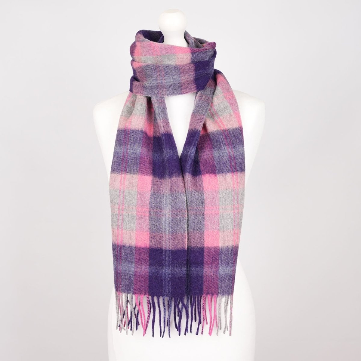 Edinburgh 100% Lambswool Scarf – Premium Soft Wool Wrap - BAIRD CHECK FUSCHIA