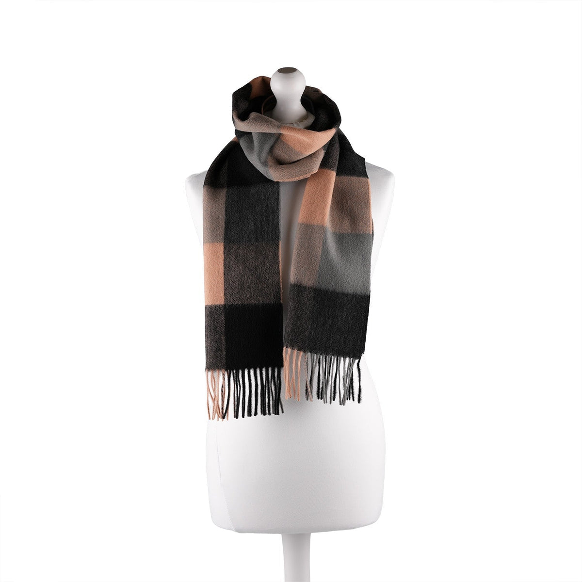 Edinburgh 100% Lambswool Tartan Scarf 3 Square Camel Mix