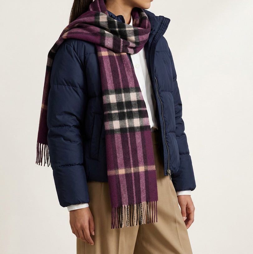 Heritage of Scotland 100% Lambswool Wide Scarf Soft Unisex Winter Wrap - Tartan & Check Designs - Enlarged Off Scotty Thom Cabernet