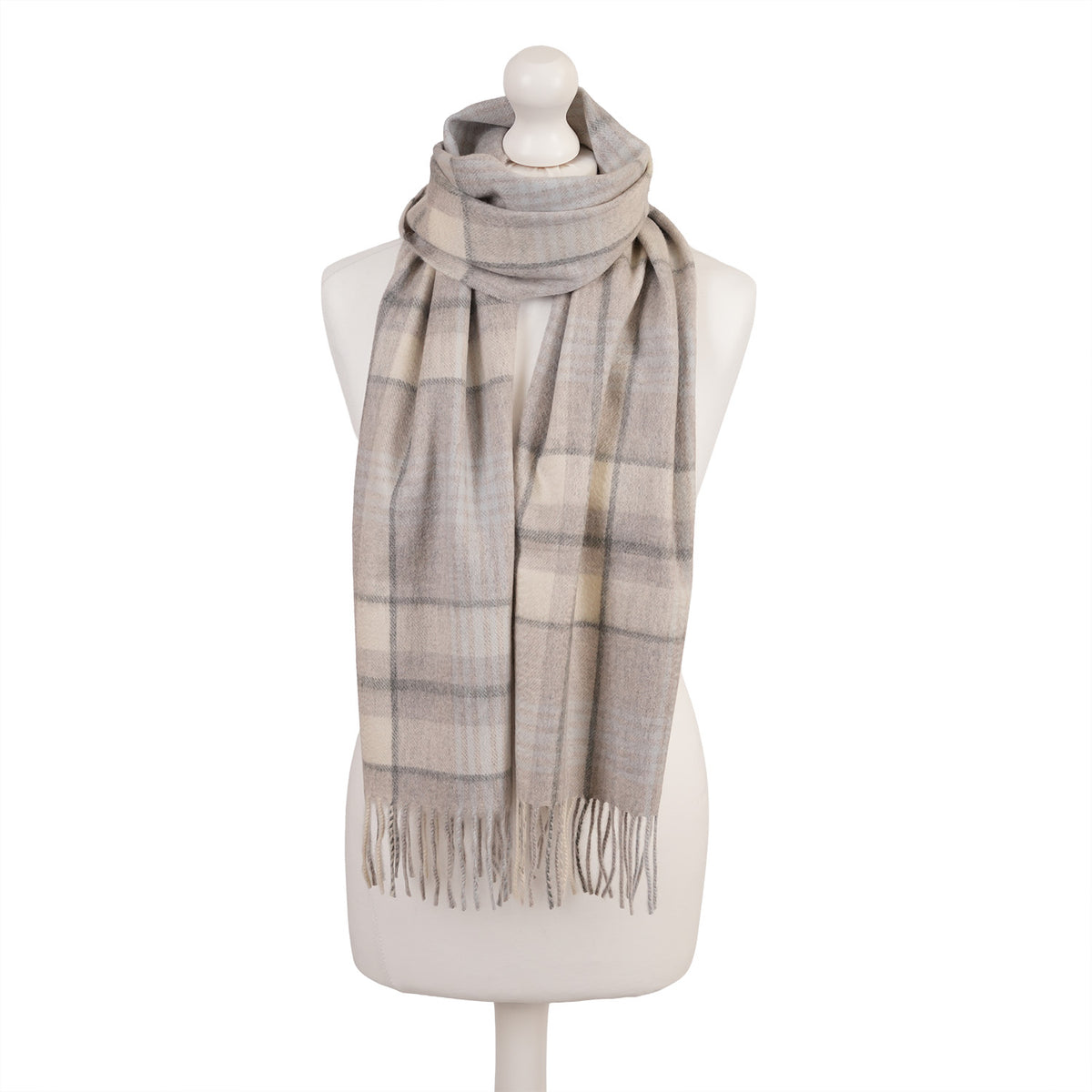 Balmoral 100% Cashmere Woven Scarf Tartan and Checks - Made in Scotland - MORAY CHECK BLUE