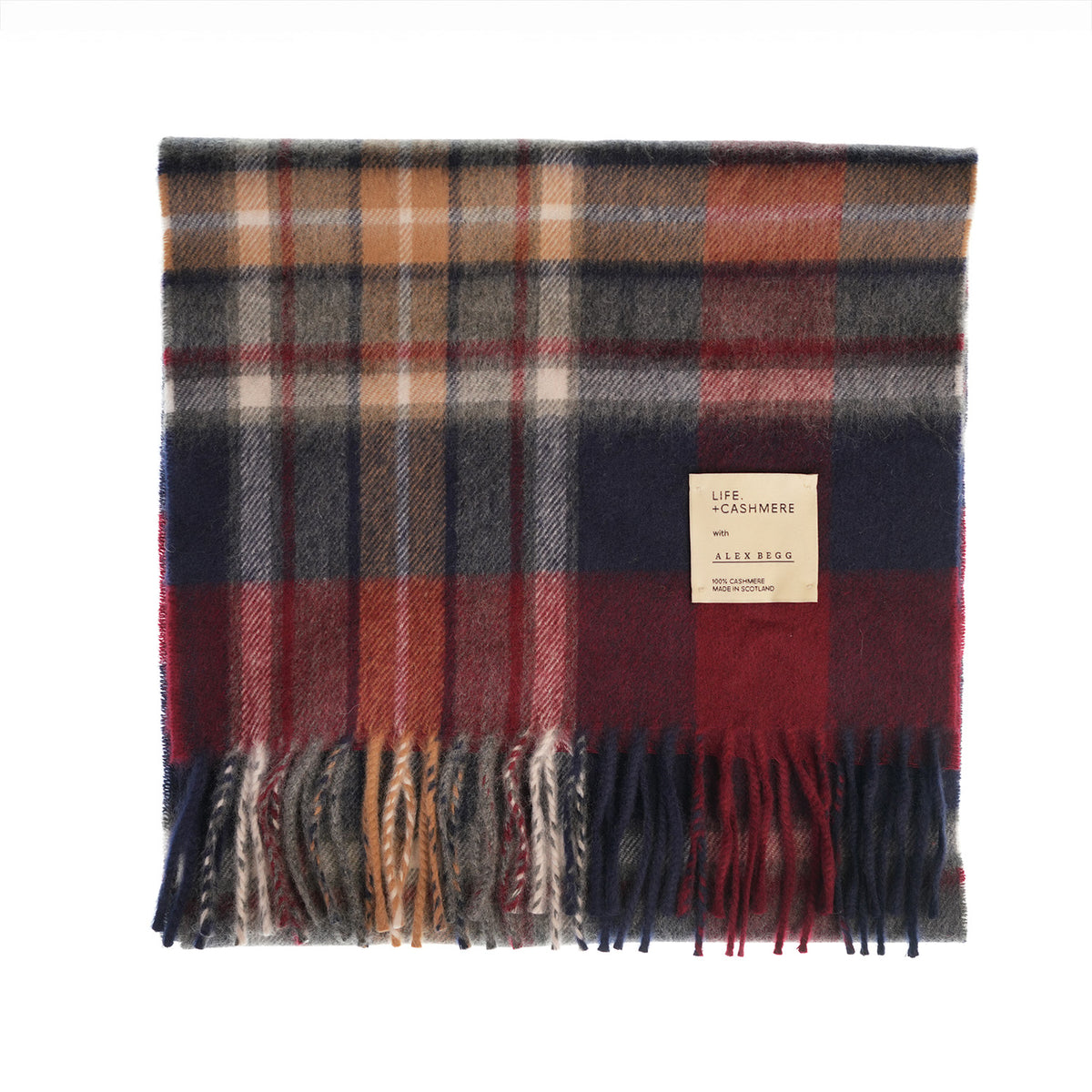 Balmoral 100% Cashmere Woven Scarf Tartan and Checks - Made in Scotland - EXPLODED BRUCE NAVY
