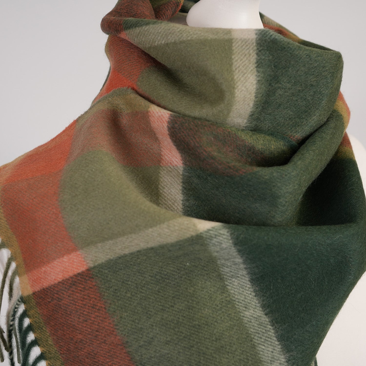 Edinburgh Cashmere Premium Lightweight Scarf - Ultra-Soft Luxury Wrap - BAGSHAW CHECK GREEN