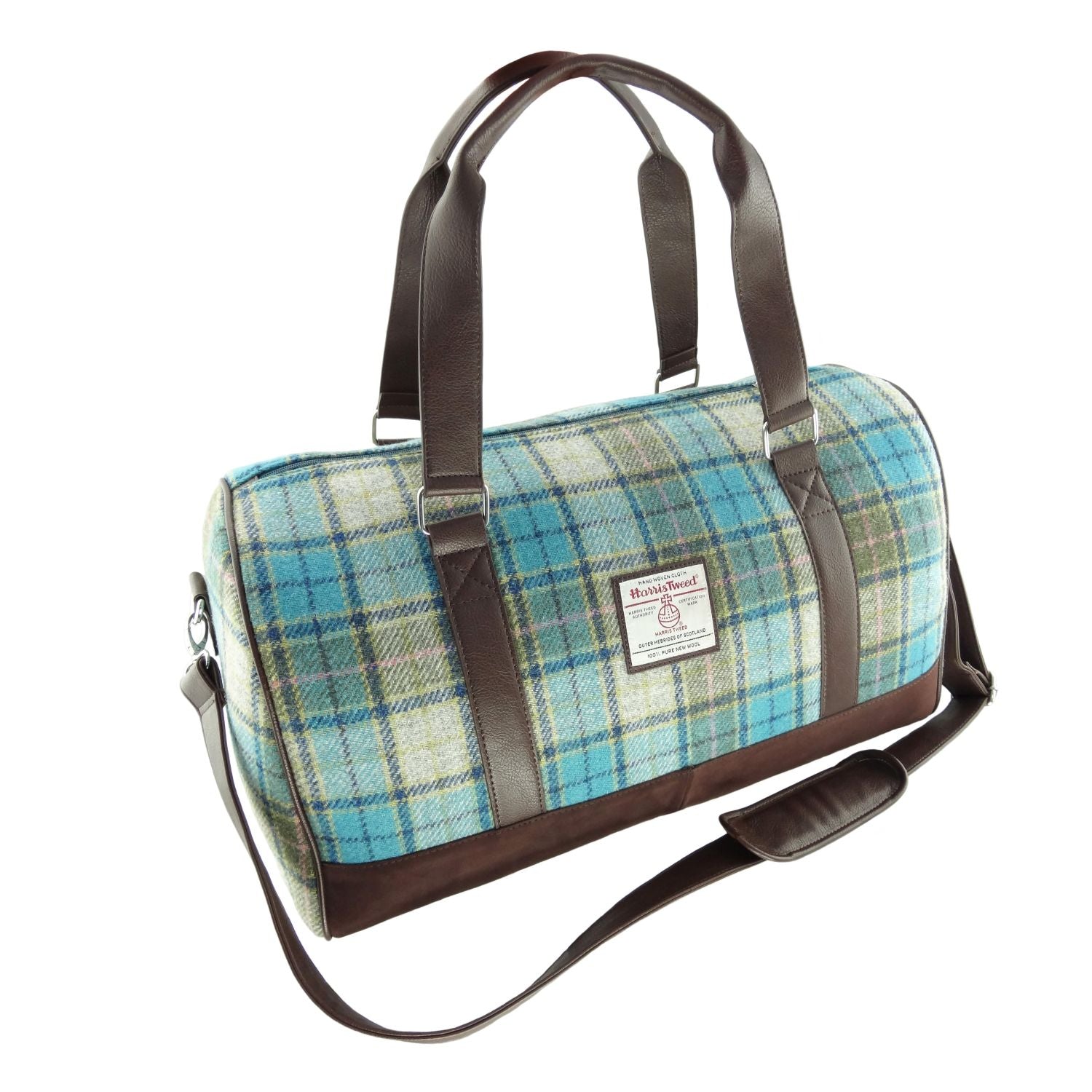 Harris Tweed Clyde Weekend Bag – Spacious Wool Travel Holdall - Turquoise Tartan (COL122)