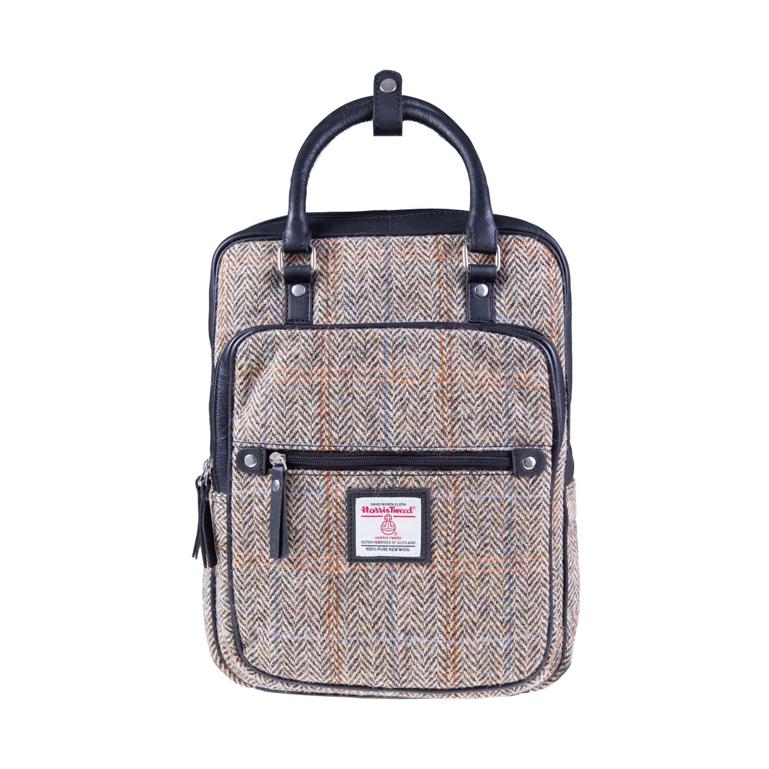Ht Leather Large Backpack Tan & Brown Herringbone / Black