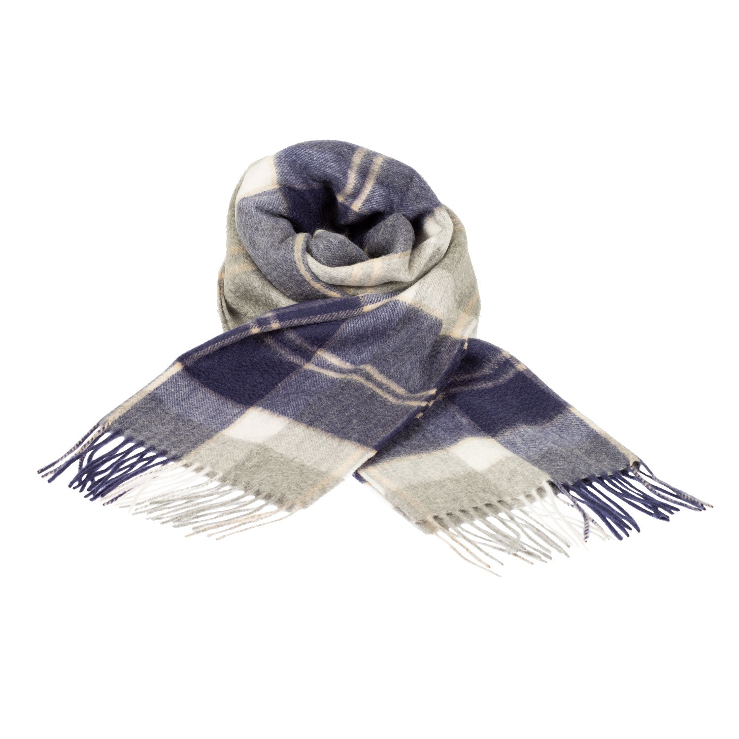 100% Cashmere Wide Tartan Scarf Bannockbane Silver