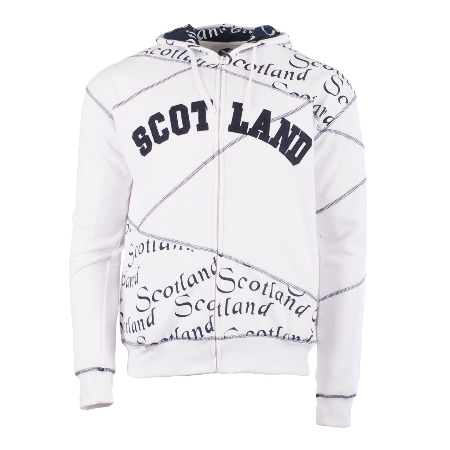 Scotland Scroll Hooded Zip Top White