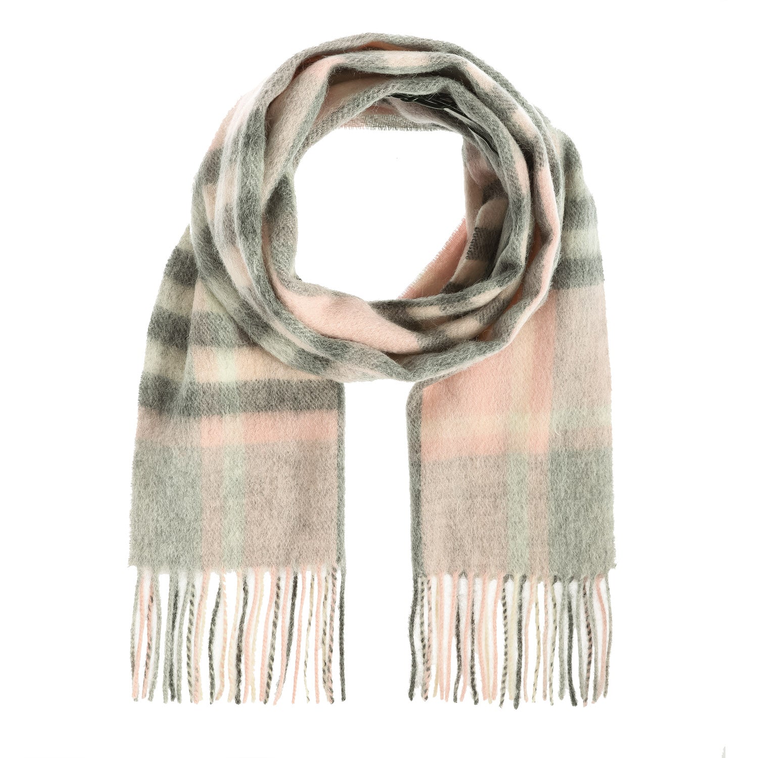Edinburgh 100% Lambswool Tartan Scarf Chequer Tartan Light Pink And Grey
