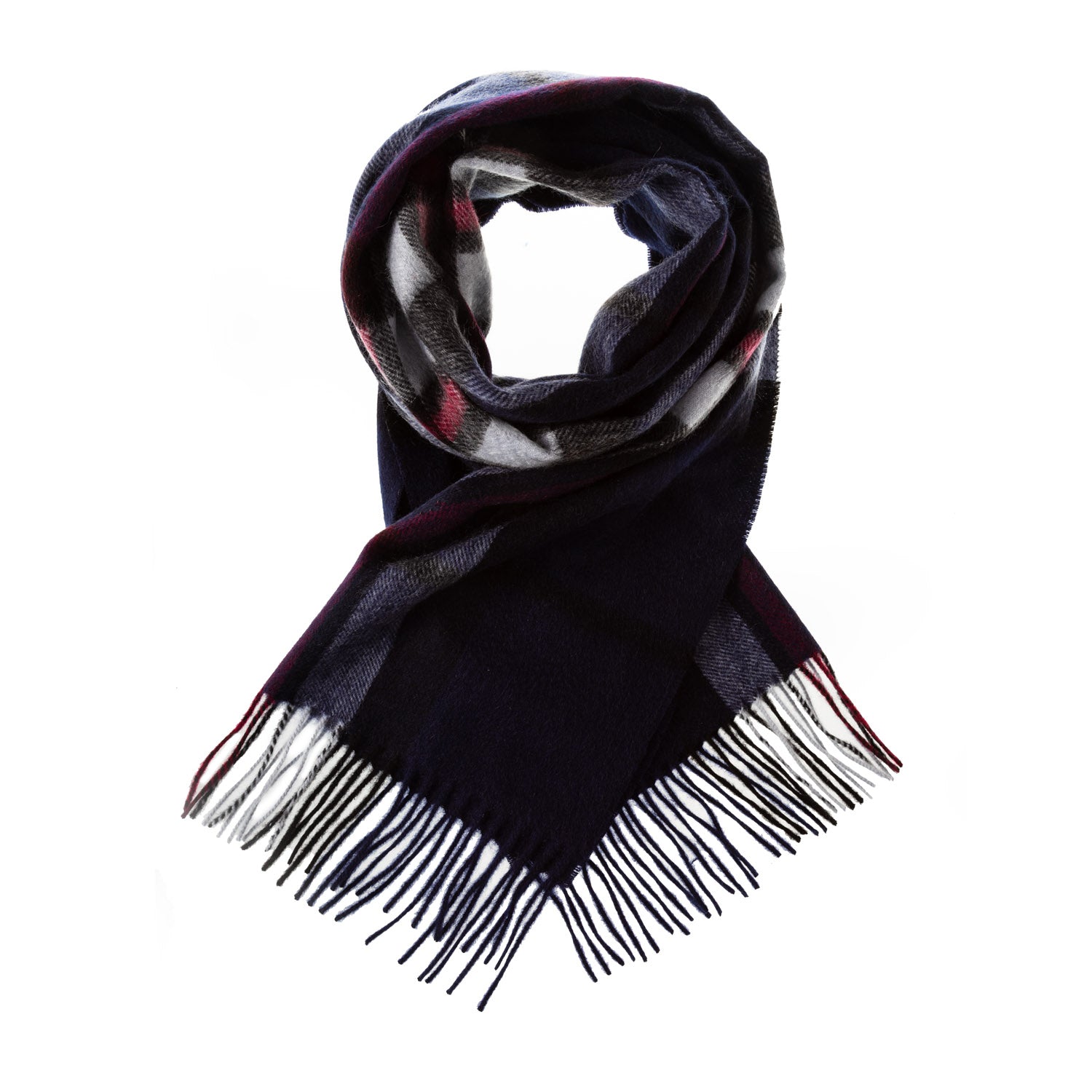 100% Cashmere Wide Tartan Scarf Thomson Navy