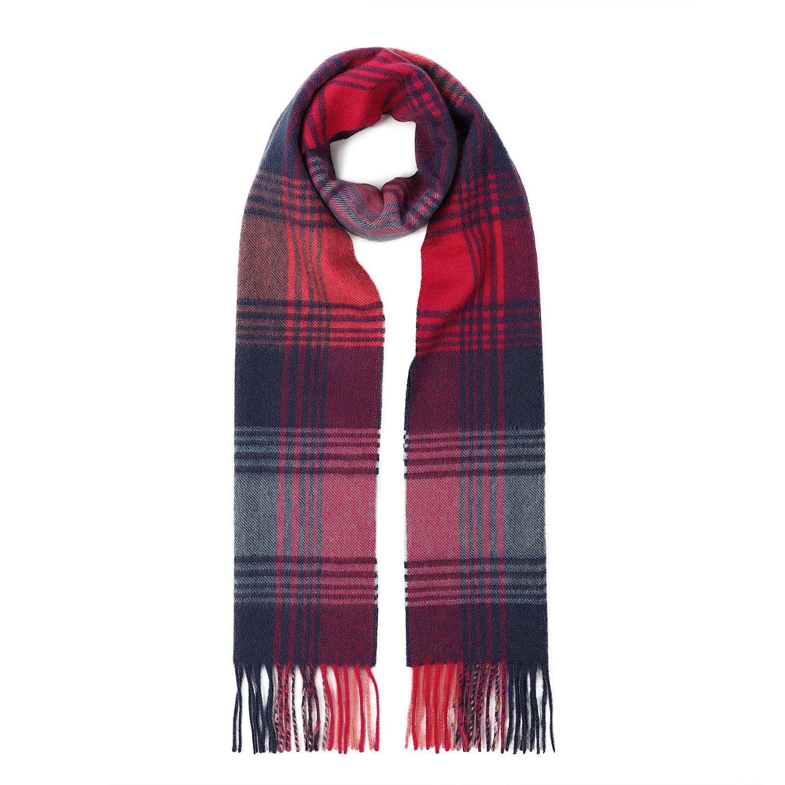 Edinburgh Cashmere Scarf Broken Check - Orange/Pink/Denim
