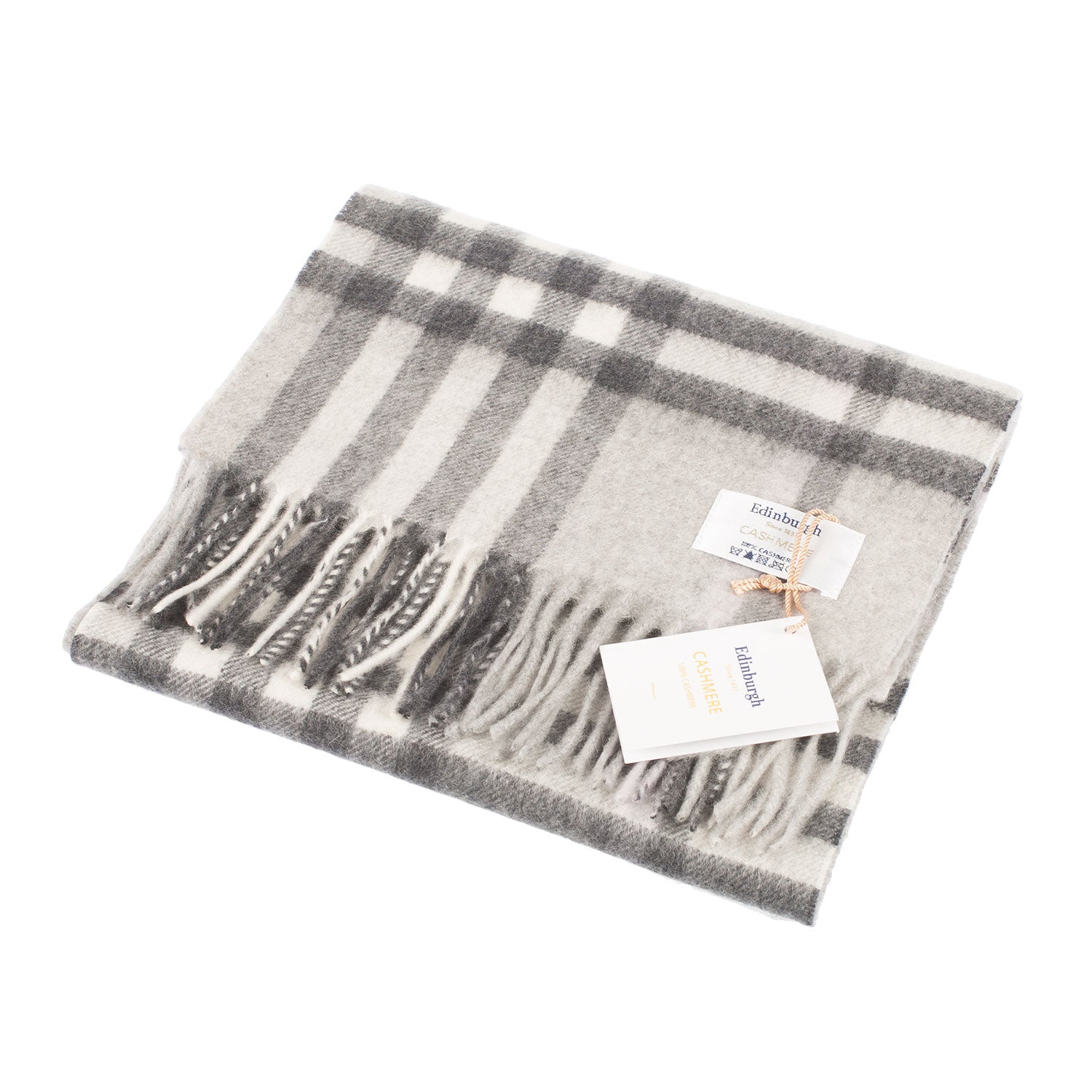 Edinburgh Cashmere Scarf Chequer Tartan - Charcoal/Light Grey