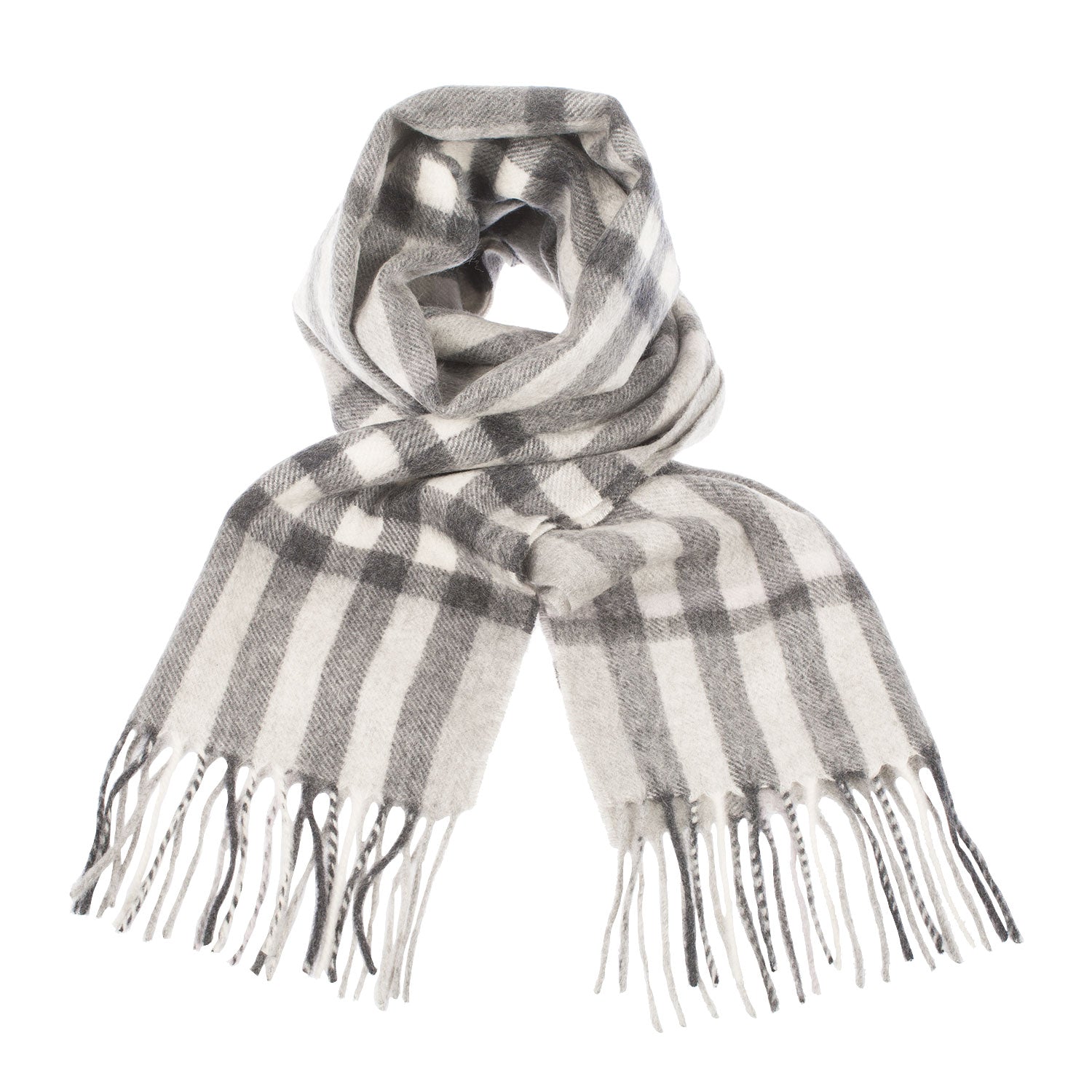 Edinburgh Cashmere Scarf Chequer Tartan - Charcoal/Light Grey