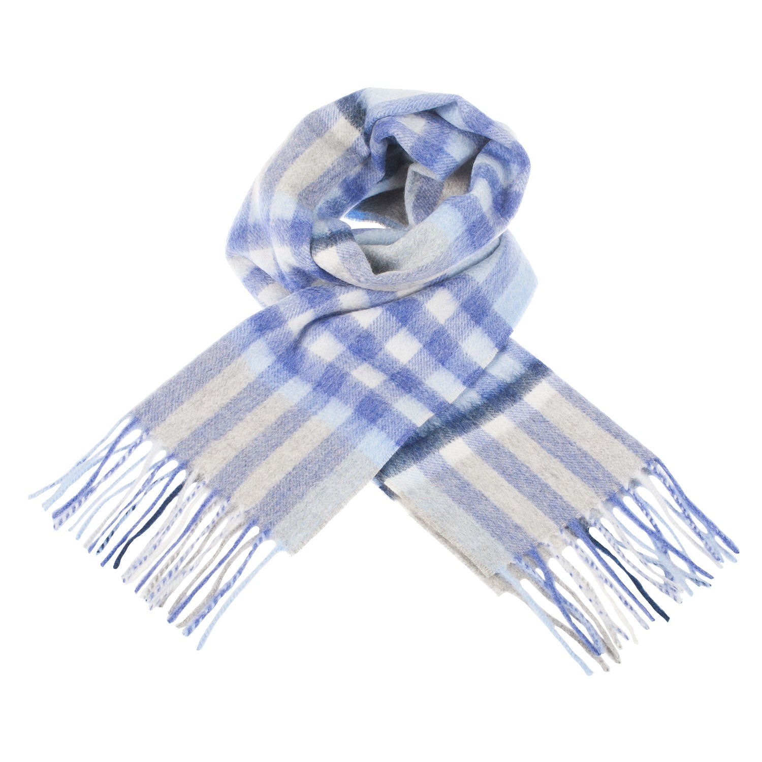 Edinburgh Cashmere Scarf Chequer Tartan - Glacier/Light Grey