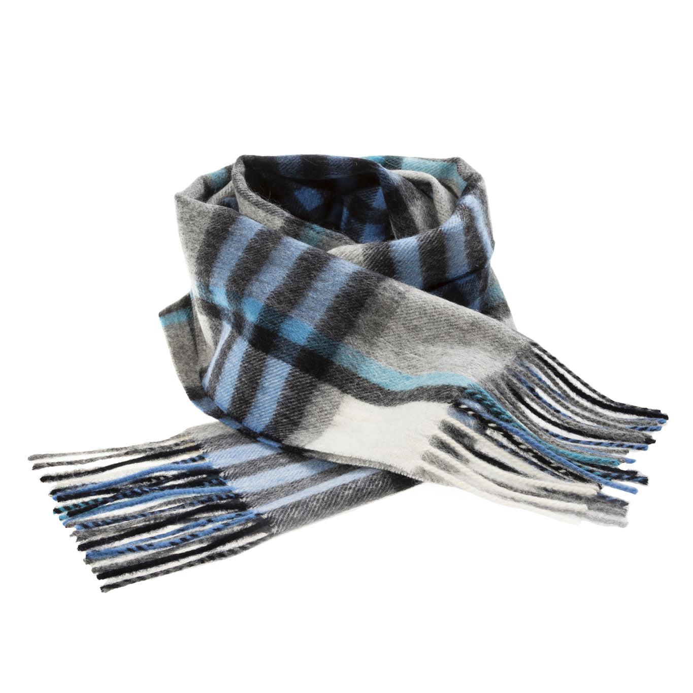 Edinburgh 100% Lambswool Tartan Scarf Chequer Tartan Bright Blue/Grey