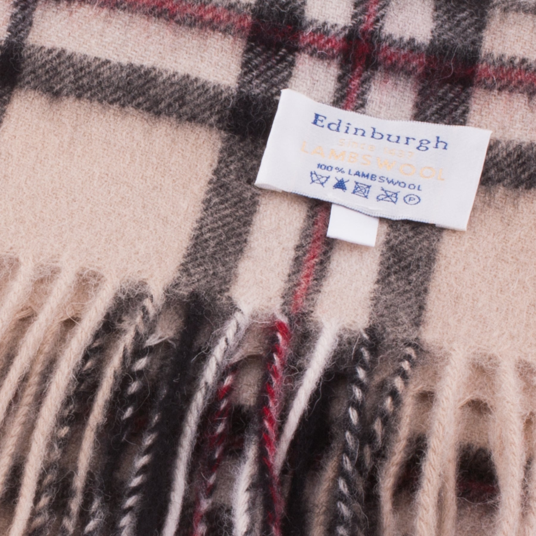 Edinburgh 100% Lambswool Tartan Scarf Thomson Light Beige