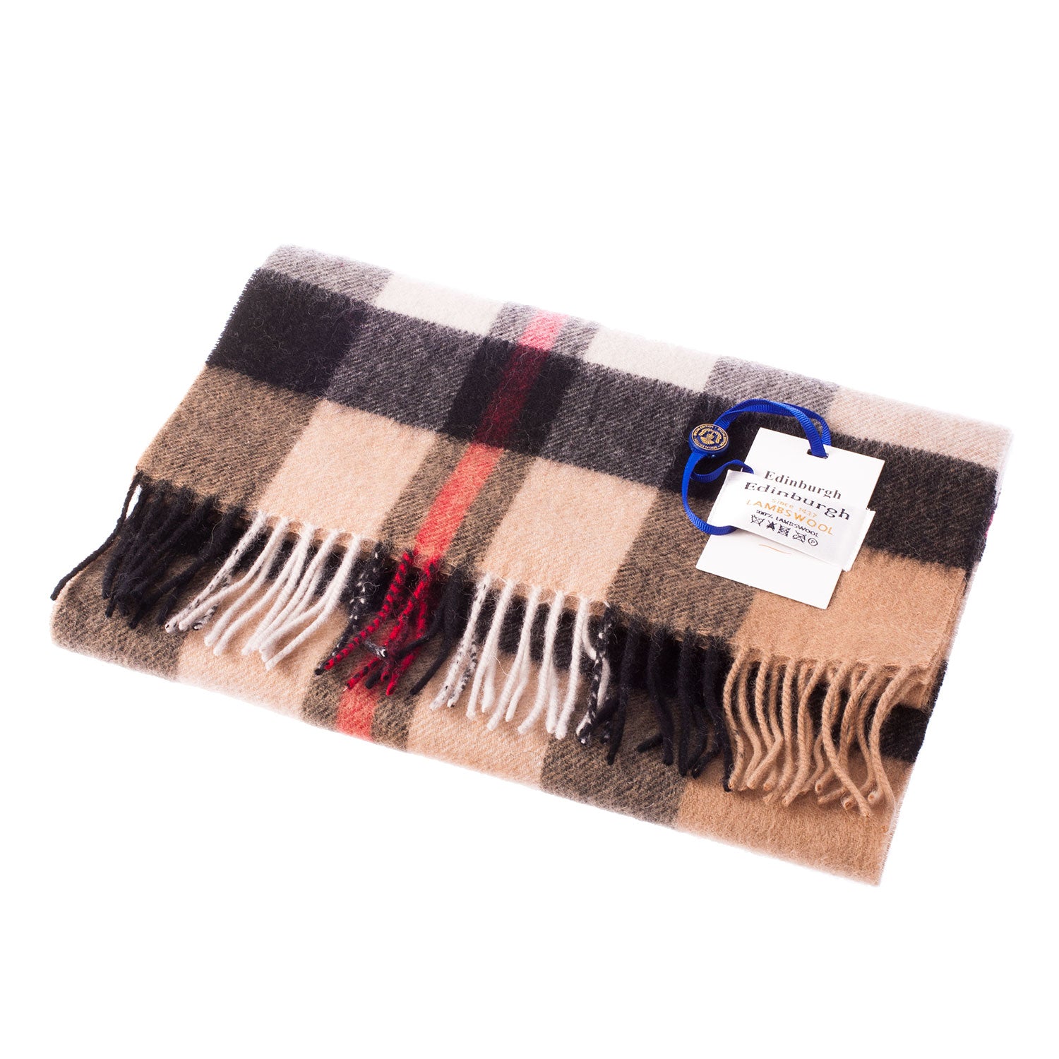 Edinburgh 100% Lambswool Tartan Scarf Exploded Thomson Camel