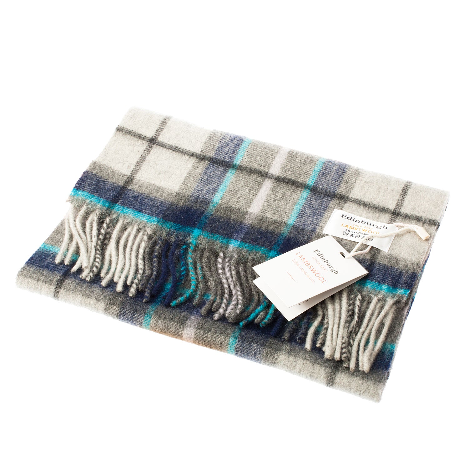 Edinburgh 100% Lambswool Tartan Scarf Tweed Tartan Dover/Grey Check