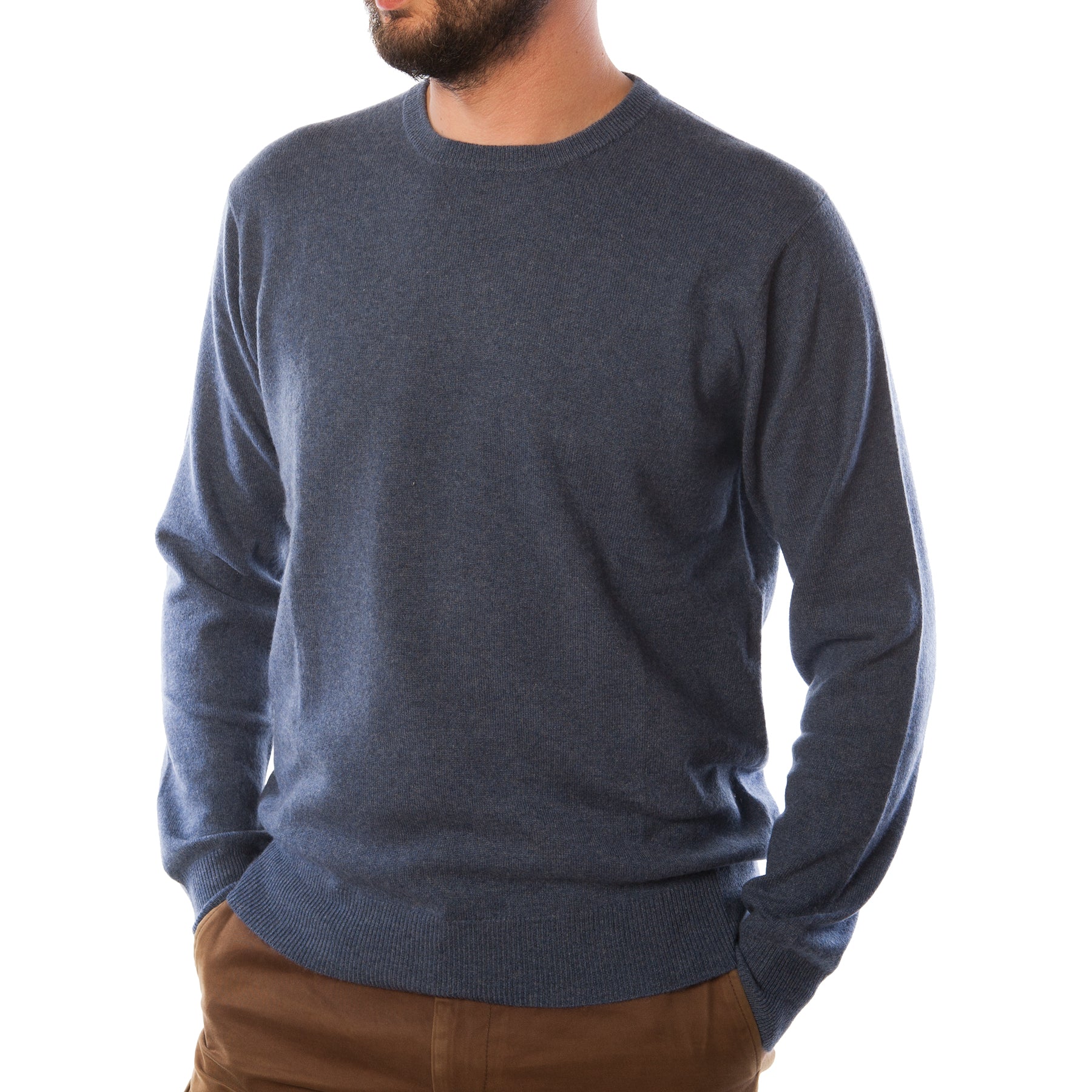 100% Cashmere Gents C Neck Plain Jumper Denim
