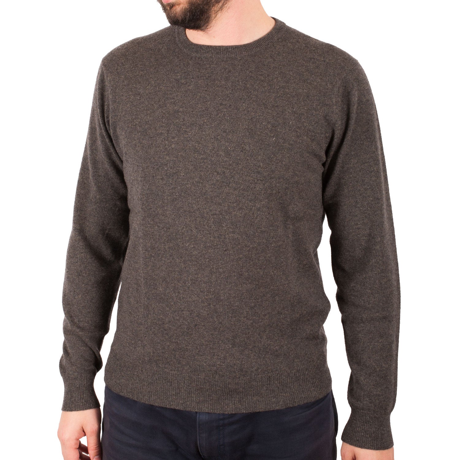 100% Cashmere Gents Crew-Neck Plain Jumper Ptarmigan