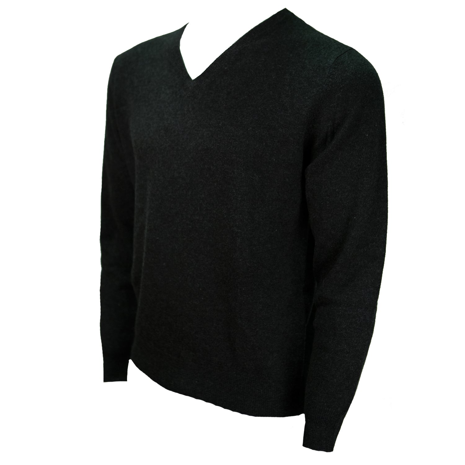 100% Cashmere V-Neck Plain Men's Jumper Charcoal