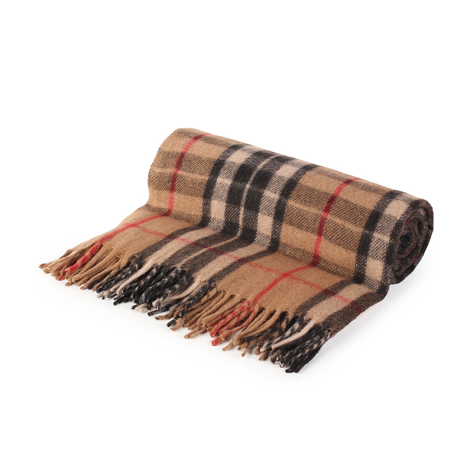 Highland Wool Blend Tartan Blanket / Throw Extra Warm Thomson Camel