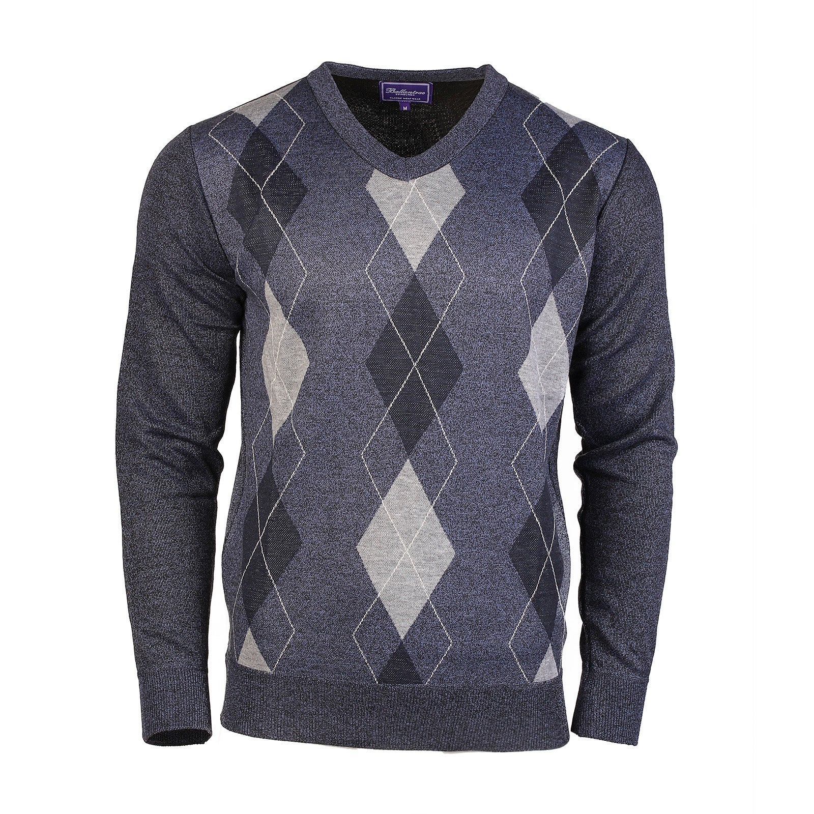 Argyle Ballantrae Jumper V Neck Blue Melange