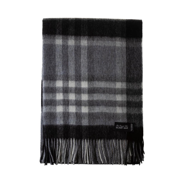 Chequer Tartan 90/10 Cashmere Blanket Black