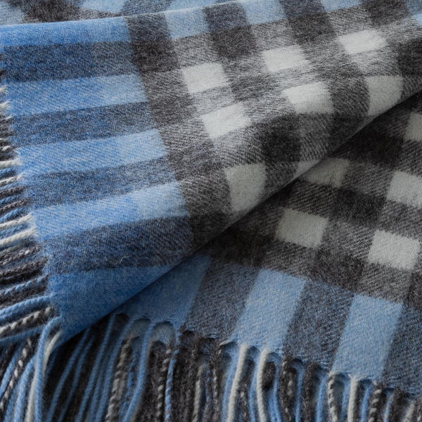 Chequer Tartan 90/10 Cashmere Blanket Blue