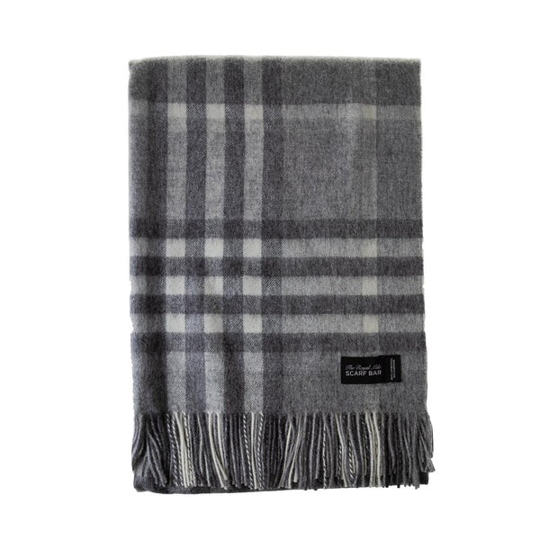 Chequer Tartan 90/10 Cashmere Blanket Grey