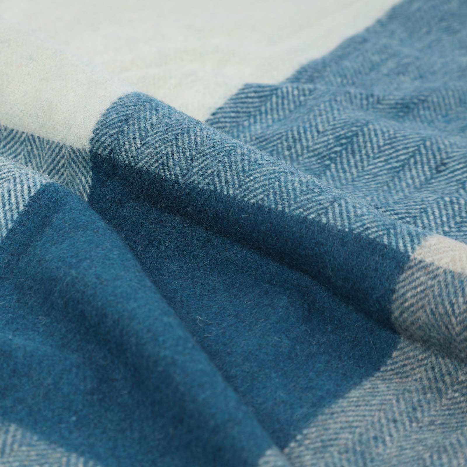 Block Check Herringbone Blanket Natural Teal